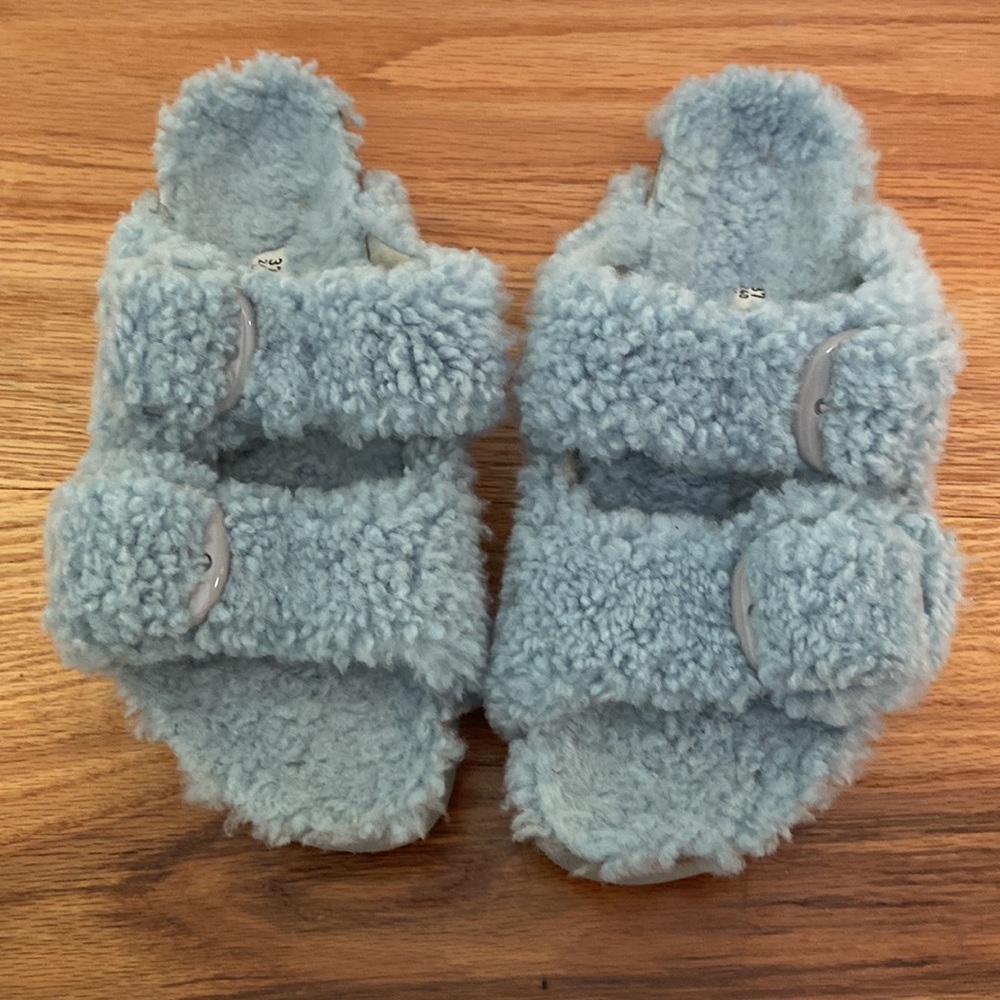 Birkenstock Papillio Arizona Shearling Slide Sandal Blue Size 37 - Picture 2 of 13